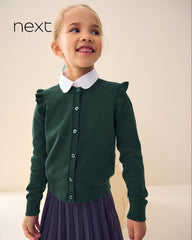 NEXT GREEN COTTON RICH FRILL SHOULDER SCHOOL CARDIGAN -19A