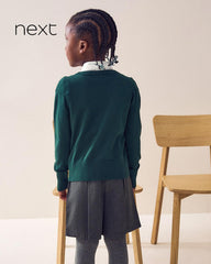NEXT GREEN COTTON RICH SCHOOL V-NECK CARDIGAN -8A
