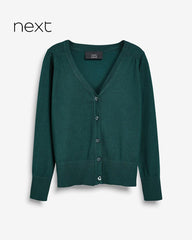 NEXT GREEN COTTON RICH SCHOOL V-NECK CARDIGAN -8A