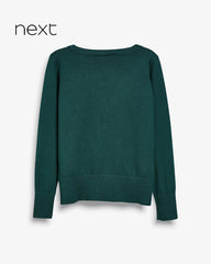 NEXT GREEN COTTON RICH SCHOOL V-NECK CARDIGAN -8A