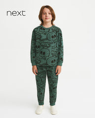 NEXT GREEN PRINTED LONG SLEEVE T-SHIRT AND TROUSER SET