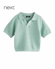 NEXT GREEN REGULAR FIT TEXTURED TROPHY NECK SHIRT