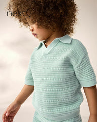 NEXT GREEN REGULAR FIT TEXTURED TROPHY NECK SHIRT