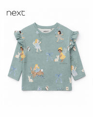 NEXT GREEN SPRING THEME FRILL LONG SLEEVE T-SHIRT