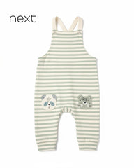 NEXT GREEN STRIPED EMBROIDERED DUNGAREE