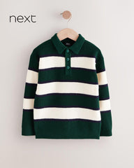 NEXT GREEN STRIPED KNITTED RUGBY JUMPER