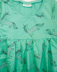 NEXT GREEN UNICORN PRINTED LONG SLEEVE DRESS