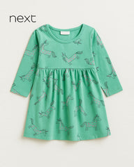 NEXT GREEN UNICORN PRINTED LONG SLEEVE DRESS