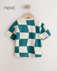 NEXT GREEN WHITE WAVY CHECKERBOARD SHORT SLEEVE T-SHIRT