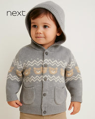 NEXT GREY CABLE KNITTED HOODED CARDIGAN