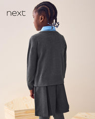 NEXT GREY COTTON RICH SCHOOL V-NECK CARDIGAN -9A