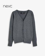 NEXT GREY COTTON RICH SCHOOL V-NECK CARDIGAN -9A