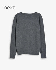 NEXT GREY COTTON RICH SCHOOL V-NECK CARDIGAN -9A