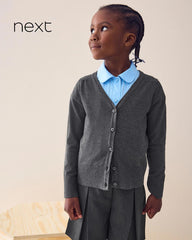 NEXT GREY COTTON RICH SCHOOL V-NECK CARDIGAN -9A