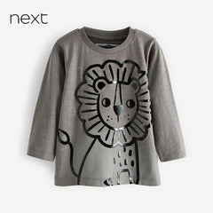 NEXT GREY LONG SLEEVE LION PRINTED T-SHIRT