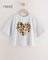 NEXT GREY SEQUIN HEART OVERSIZE T-SHIRT