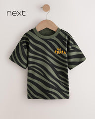 NEXT KHAKI GREEN ANIMAL PRINT SHORT SLEEVE T-SHIRT