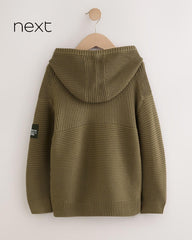 NEXT KHAKI GREEN UTILITY KNITTED HOODED JUMPER