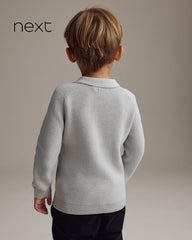 NEXT LIGHT GREY QUARTER ZIP KNITTED POLO SHIRT