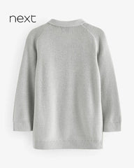 NEXT LIGHT GREY QUARTER ZIP KNITTED POLO SHIRT