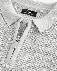 NEXT LIGHT GREY QUARTER ZIP KNITTED POLO SHIRT