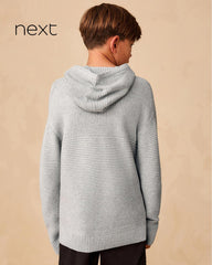 NEXT LIGHT GREY UTILITY KNITTED HOODED JUMPER