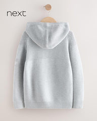NEXT LIGHT GREY UTILITY KNITTED HOODED JUMPER