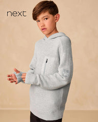 NEXT LIGHT GREY UTILITY KNITTED HOODED JUMPER