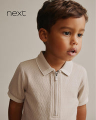 NEXT NATURAL ZIP NECK SHORT SLEEVE POLO SHIRT