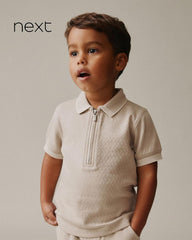 NEXT NATURAL ZIP NECK SHORT SLEEVE POLO SHIRT