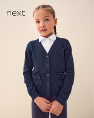 NEXT NAVY BLUE COTTON RICH BOW POCKET SCHOOL CARDIGAN -4A