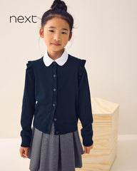 NEXT NAVY BLUE COTTON RICH FRILL SHOULDER SCHOOL CARDIGAN -13A