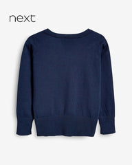 NEXT NAVY BLUE COTTON RICH SCHOOL V-NECK CARDIGAN -3A