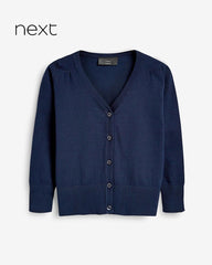 NEXT NAVY BLUE COTTON RICH SCHOOL V-NECK CARDIGAN -3A