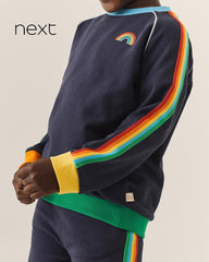 NEXT NAVY BLUE RAINBOW STRIPE SWEATSHIRT