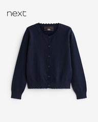 NEXT NAVY BLUE RICH SCALLOPED EDGE SCHOOL CARDIGAN -12A