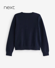 NEXT NAVY BLUE RICH SCALLOPED EDGE SCHOOL CARDIGAN -12A