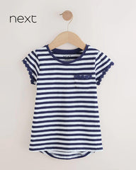 NEXT NAVY STRIPED DAISY POCKET T-SHIRT