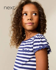 NEXT NAVY STRIPED DAISY POCKET T-SHIRT