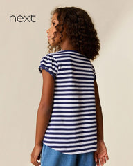 NEXT NAVY STRIPED DAISY POCKET T-SHIRT