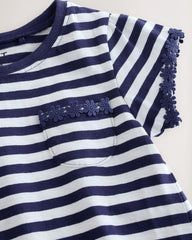 NEXT NAVY STRIPED DAISY POCKET T-SHIRT