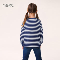 NEXT NAVY STRIPED SEQUINED HEART T-SHIRT