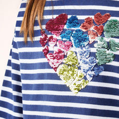 NEXT NAVY STRIPED SEQUINED HEART T-SHIRT