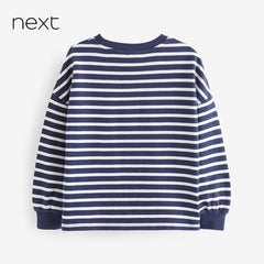 NEXT NAVY STRIPED SEQUINED HEART T-SHIRT