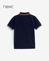 NEXT NAVY TIPPED COTTON POLO T-SHIRT