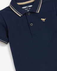 NEXT NAVY TIPPED COTTON POLO T-SHIRT