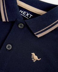 NEXT NAVY TIPPED COTTON POLO T-SHIRT