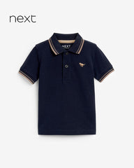 NEXT NAVY TIPPED COTTON POLO T-SHIRT