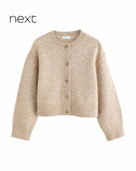 NEXT OATMEAL BUTTON UP DROP SHOULDER SWEATER