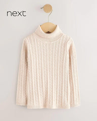 NEXT OATMEAL CABLE KNIT HIGH NECK JUMPER